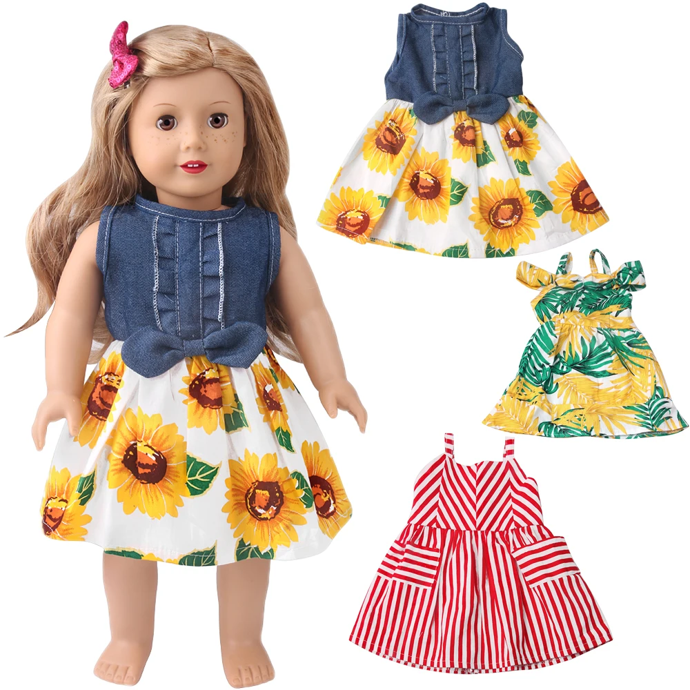 Doll Clothes 18 Inch American Doll Seaside Skirt Lovely Fashion Set Suitable For 43Cm Baby Clothes Doll Accessories Gifts
