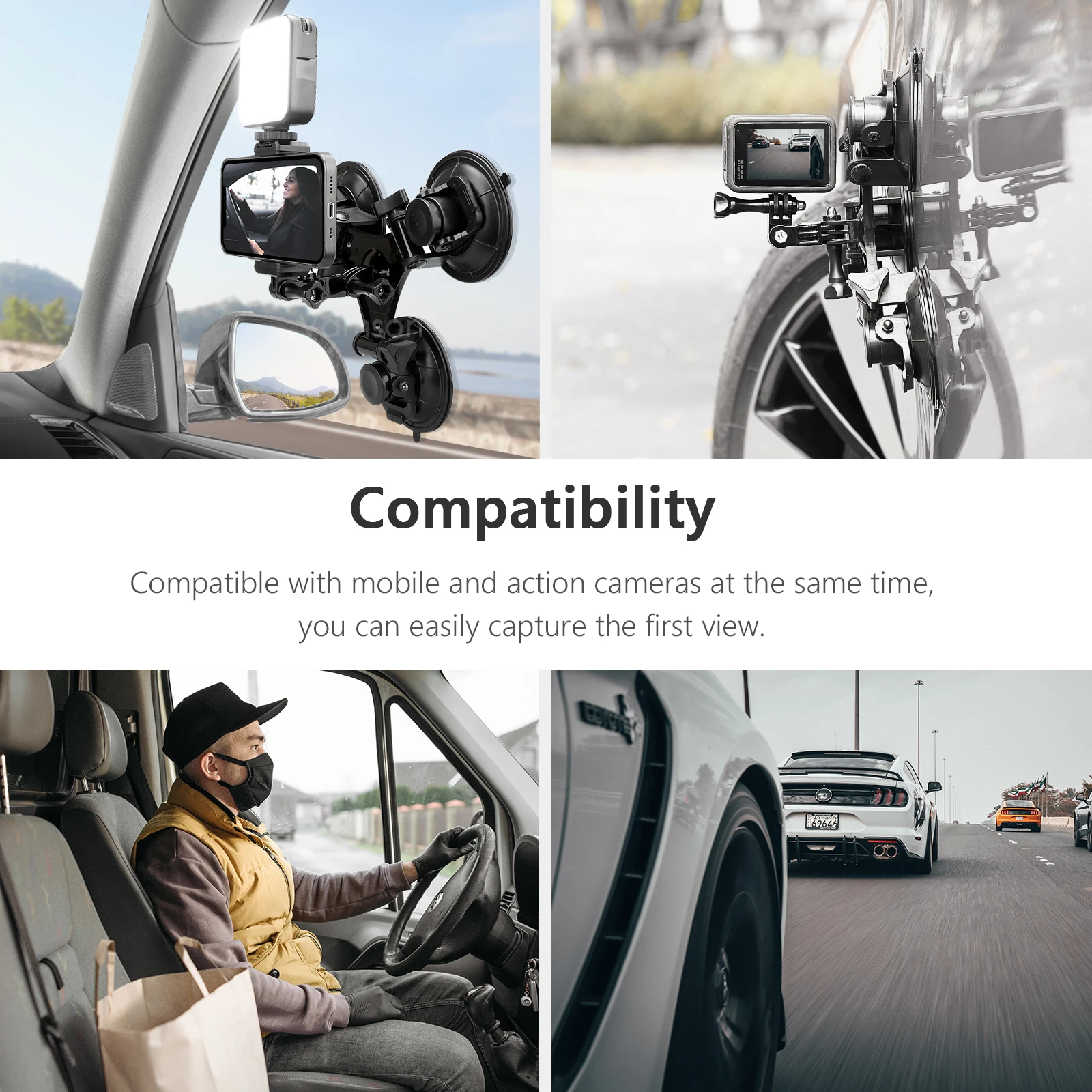 Съемное крепление на присоске Vamson 9 см с тремя углами для Go Pro Hero 11 10 9 8 для Insta360 X3 One X2 DJI Action Gopro аксессуары (art.: 3920bf1dc5258) - 3920bf1dc5258