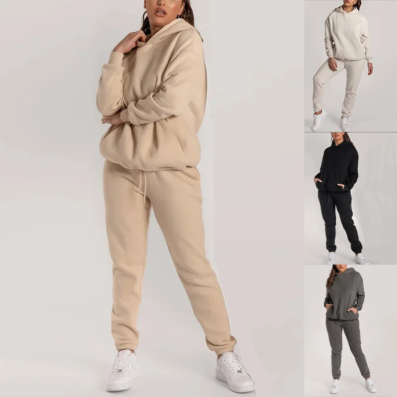 

Women Hooded Sweater Trousers 2 piece Set 2022 Autumn Winter Thicken Warm Casual Suit S-XXXL Female Outifits Pullover Sweatpants