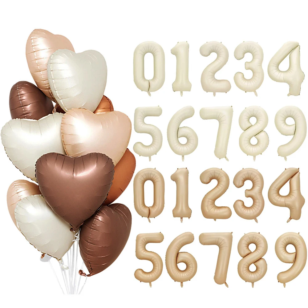 

40Inch Cream Caramel Color Number Balloons 1-9 Large Digital Foil Helium Ball Adult Kids Happy Birthday Party Decorations Globos