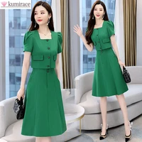 korean style elegant womens short skirt suit slim fit short sleeve top pleated skirt two piece set female mini skirt clothing