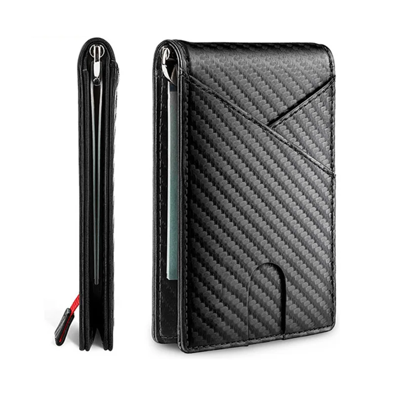 

Money Credit Men Wallet Money Card Carbon Clip Genuine Clips Minimalist Leather For Holder Men's Fiber