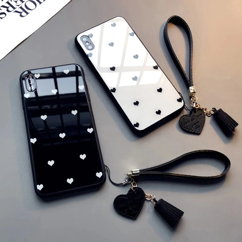 

Phone Case For Vivo Y77 5G Y55 Y35 Y75 Y76 Y22 Y35 Small Love Heart Hard Glass Cover For Vivo V17 Y30 Y02S Coque Fundas