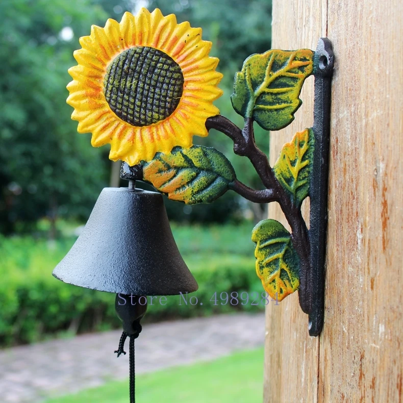 

Retro Iron Doorbell Bells Sunflower Outdoor Garden Wall Mount Courtyard Modern Home Decoration Nursery Decor Farmhouse Pastoral