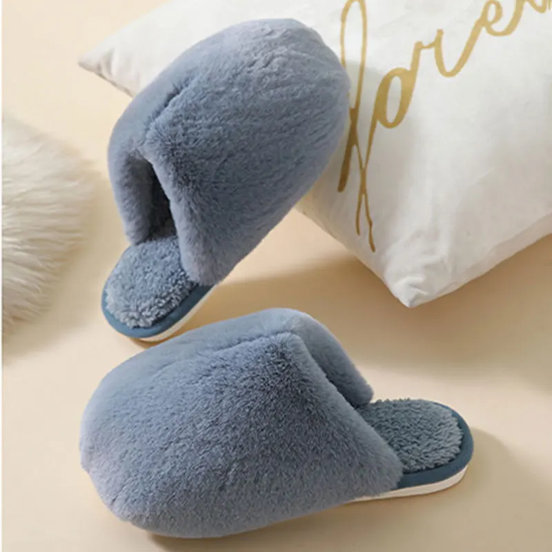 Cotton Slippers Women Winter Home Indoor Solid Color Warm Plush Slippers Comfortable Soft Non-slip Thick Bottom Couple Slippers