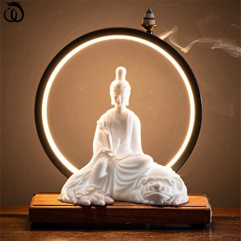 

Белая Художественная Скульптура Гуаньинь Samantabhadra, лампа, кольцо, статуэтка китайского Дзен Будды, керамическое ремесло, аксессуары для дома...