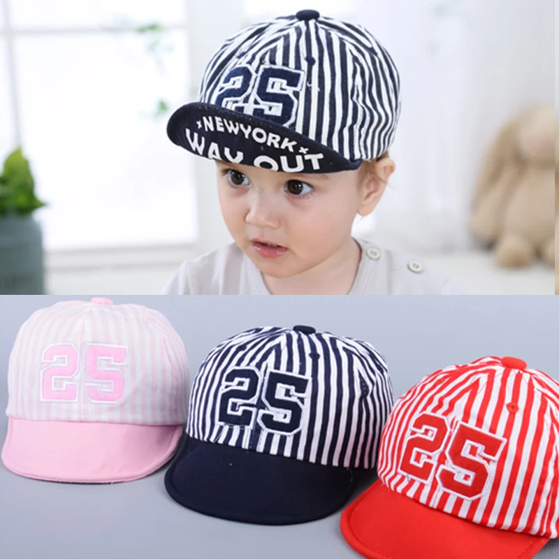 

“25” Letter Print Baby Baseball Caps Summer Outdooor Stripe Boys Girls Sun Hat Soft Eaves Adjustable Infant Kids Beach Caps