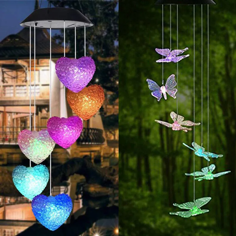 

Changing Hanging Outdoor Decor Wind Chimes LED Light Solar Powered Garden Yard