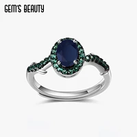 gems beauty 925 sterling silver thorns bud adjustable rings natural blue sapphire gemstone handmade statement ring for women
