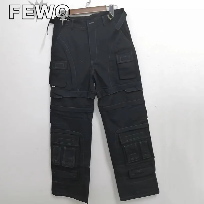 

FEWQ high street men's cargo pant detachable overalls male safari style trousers solid color casual 2023 spring tide new 24B1081