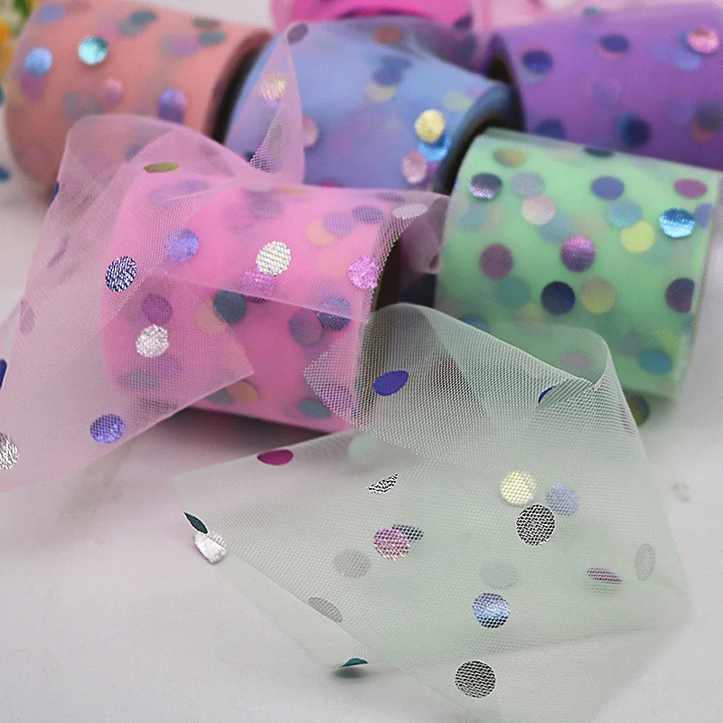 

6cm 10Yards Glitter Tulle Ribbon Roll Sparkly Dot Sequin Mesh Fabric for DIY Hairband Bow Clip Wedding Birthday Party Decoration