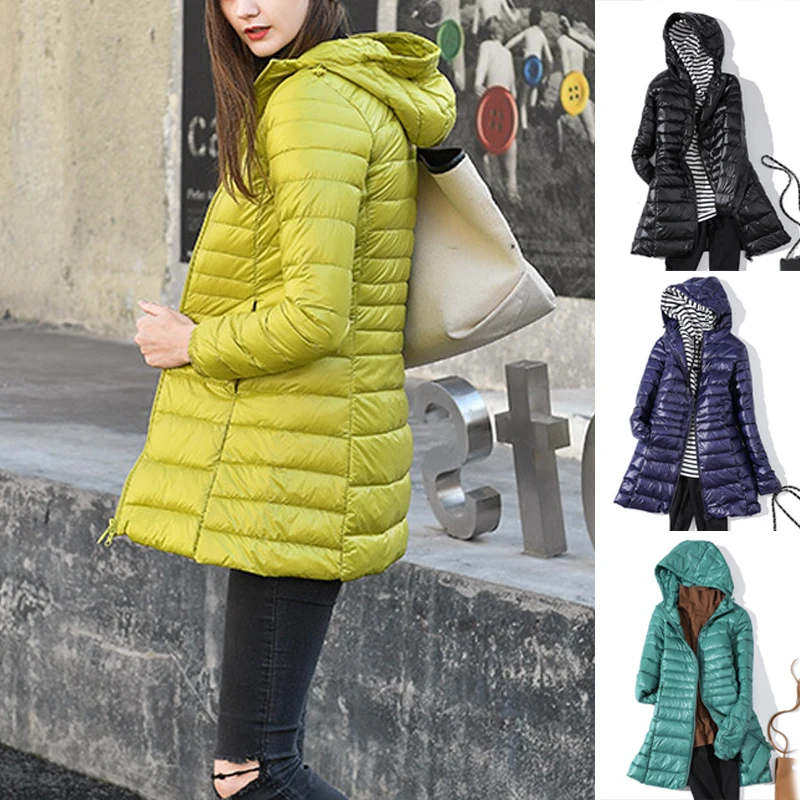 Ladies Long Warm Down Coat With Portable Storage Bag Women Ultra Light Down Jacket Plus Size S-7xl Women's Overcoats Hip-Length