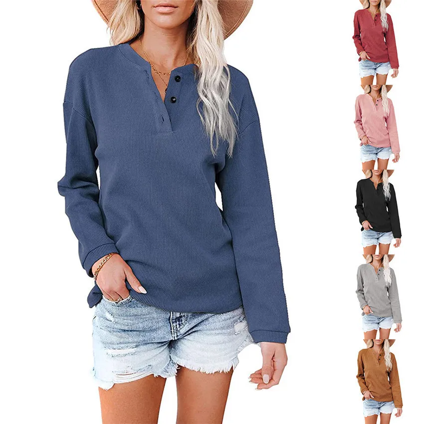

Spring and Autumn New Women's V-neck Solid Color Long-sleeved Top T-shirt Women Fashion Casual All-match Top Female & Lady