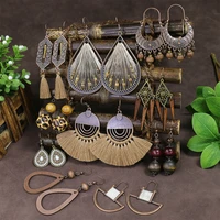 bohemian ethnic tassel wooden beads earrings for women vintage brown geometric dangle earrings jhumka vacation party jewelry