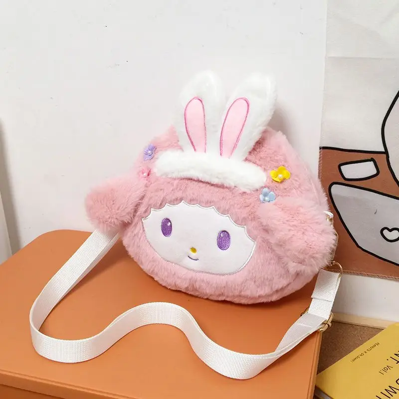 

Sanrios My Melody Plush Storage Bag Kawaii Girl Heart Plush Shoulder Bags Cute Cartoon Cell Phone Small Change Bag Girl Gift