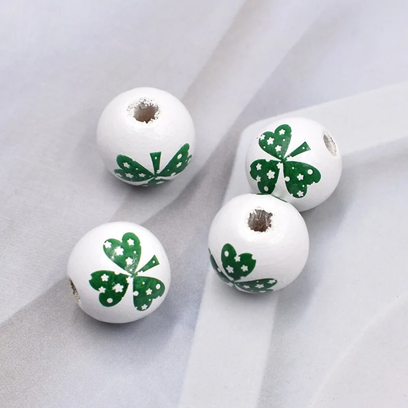 Натуральные бусины 16 мм деревянные с зеленым узором россыпью для рукоделия