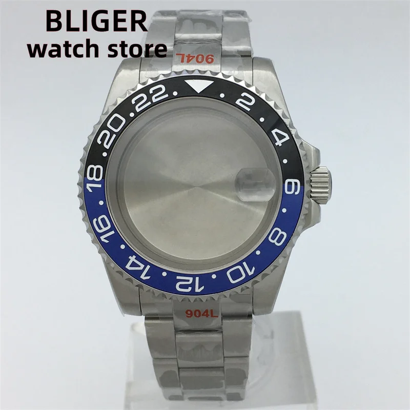 

BLIGER Case 40mm GMT Black Blue Border Oyster Bracelet NH34 NH35 NH36 NH38 NH39 ETA2824 2836 PT5000 Miyota DG Series Movement