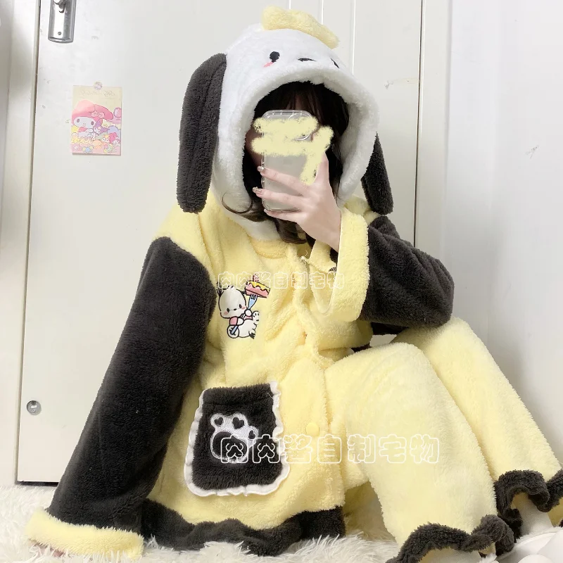 

Кавайная зимняя Пижама Cinnamoroll полако Аниме школьница плюс кашемир утолщенная Милая Домашняя одежда костюм из двух частей оптовая продажа