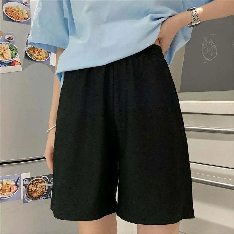 2021 Summer Shorts Women Elasticity Lovely Girls Korean Style Sweet Students Harajuku Simple Pure Gray Oversize Trousers Female