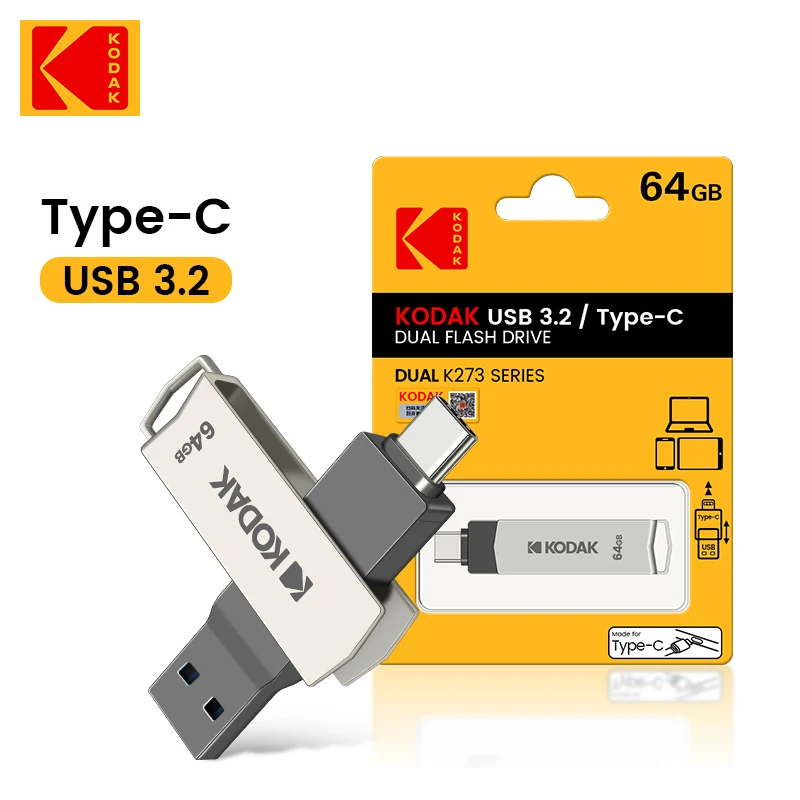 USB-флеш-накопитель Kodak K273 в металлическом корпусе 64/3 2/128/256/100 Мб/с