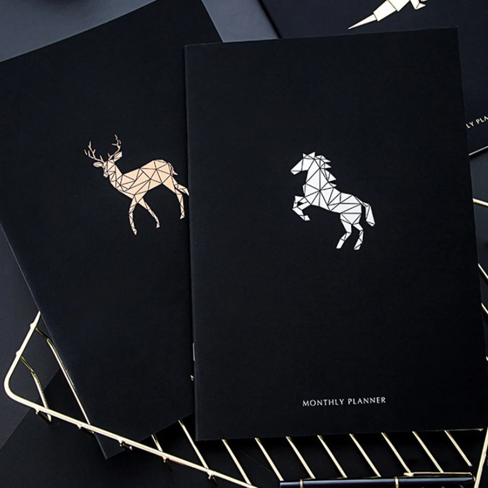 

1pc A4 Metallic Gilding Deer Bird Horse Schedule Monthly Agenda Planner Notebook Simple Stationary School Office Supplies