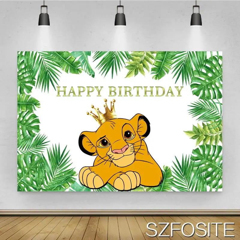 

Cartoon Wearing Crown Lion Leaf Background Boy Birthday Party Decoration Photography Studio Photo Children Room Wall Backdrop