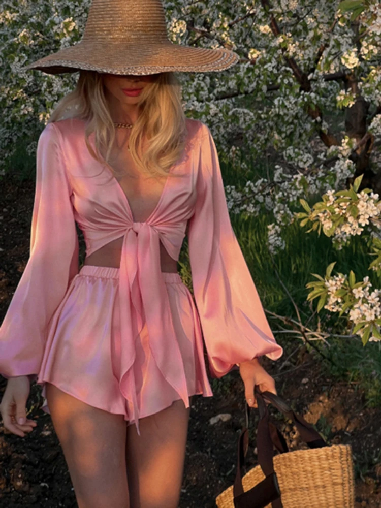 Cryptographic/модный атласный комплект из 2 предметов Топ и шорты Юбки Комплекты для