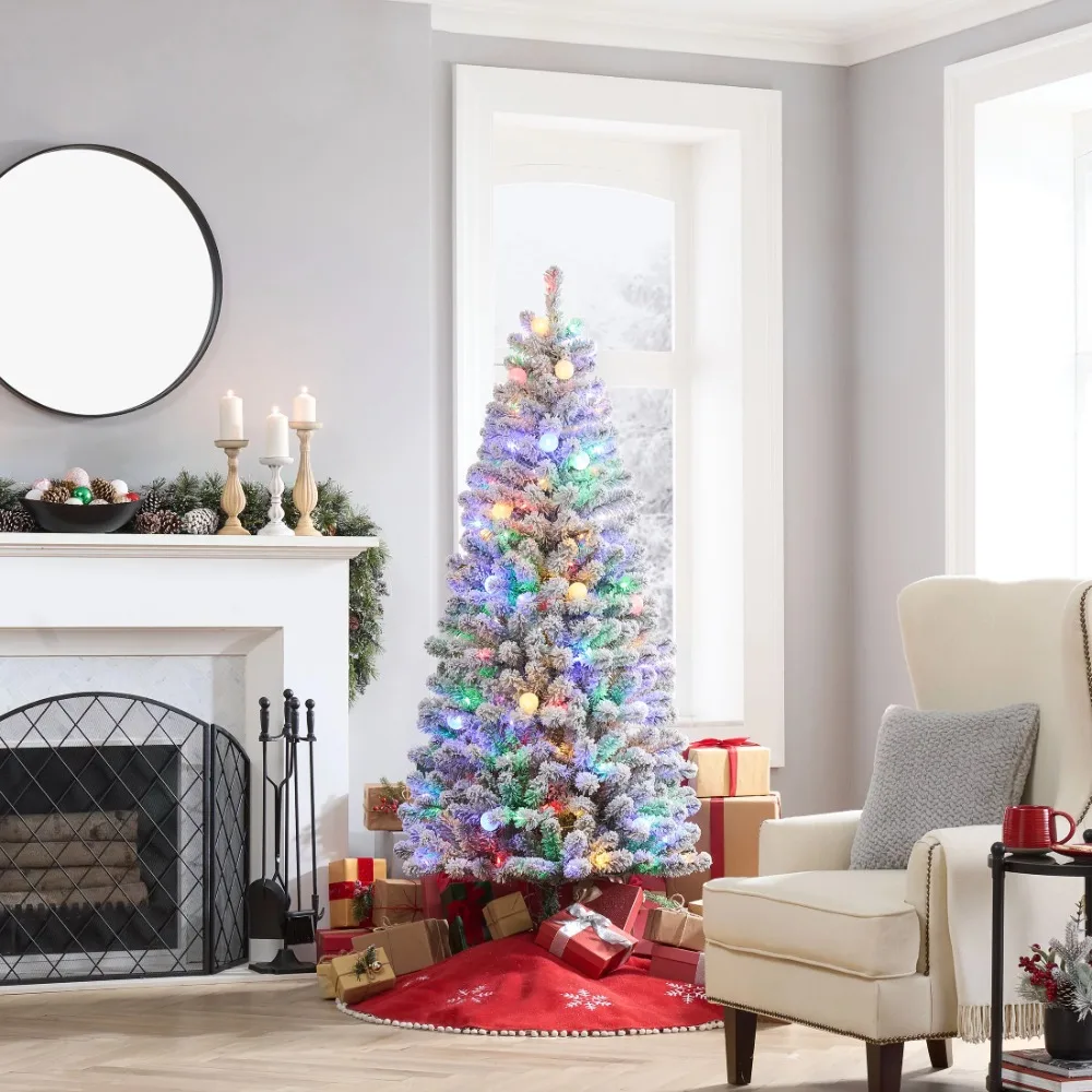 

Рождественская елка 6,5 футов, предварительно подсвеченная, меняющая цвет, искусственная Рождественская елка G50, зеленая