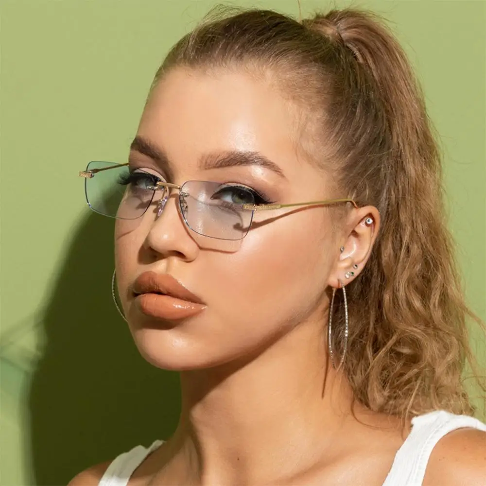 Женские квадратные солнцезащитные очки без оправы в стиле Ins с защитой UV400 панк