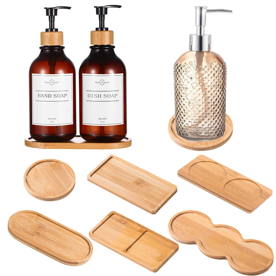 

Wooden Soap Dispenser Tray Vanity Countertop Bottles Organizer Round Square Candles Jewelry Storage Tray for Bathroom