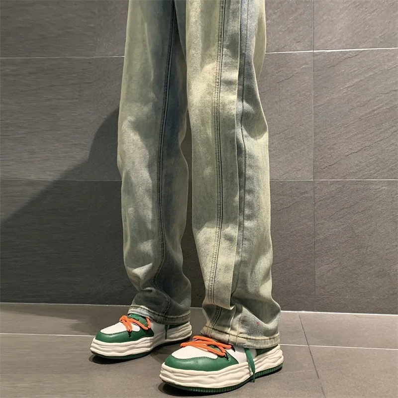 Korean Straight Jeans Men Fashion Retro Casual Baggy Jeans Men Streetwear Loose Hip Hop Denim Pants Mens Trousers M-2XL