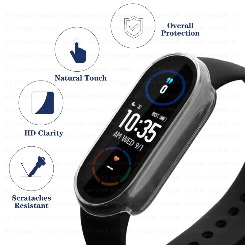 Защитный чехол 2 в 1 для Xiaomi Mi Band 7 6 5 4 3 Чехол + пленка полное покрытие защитный Miband