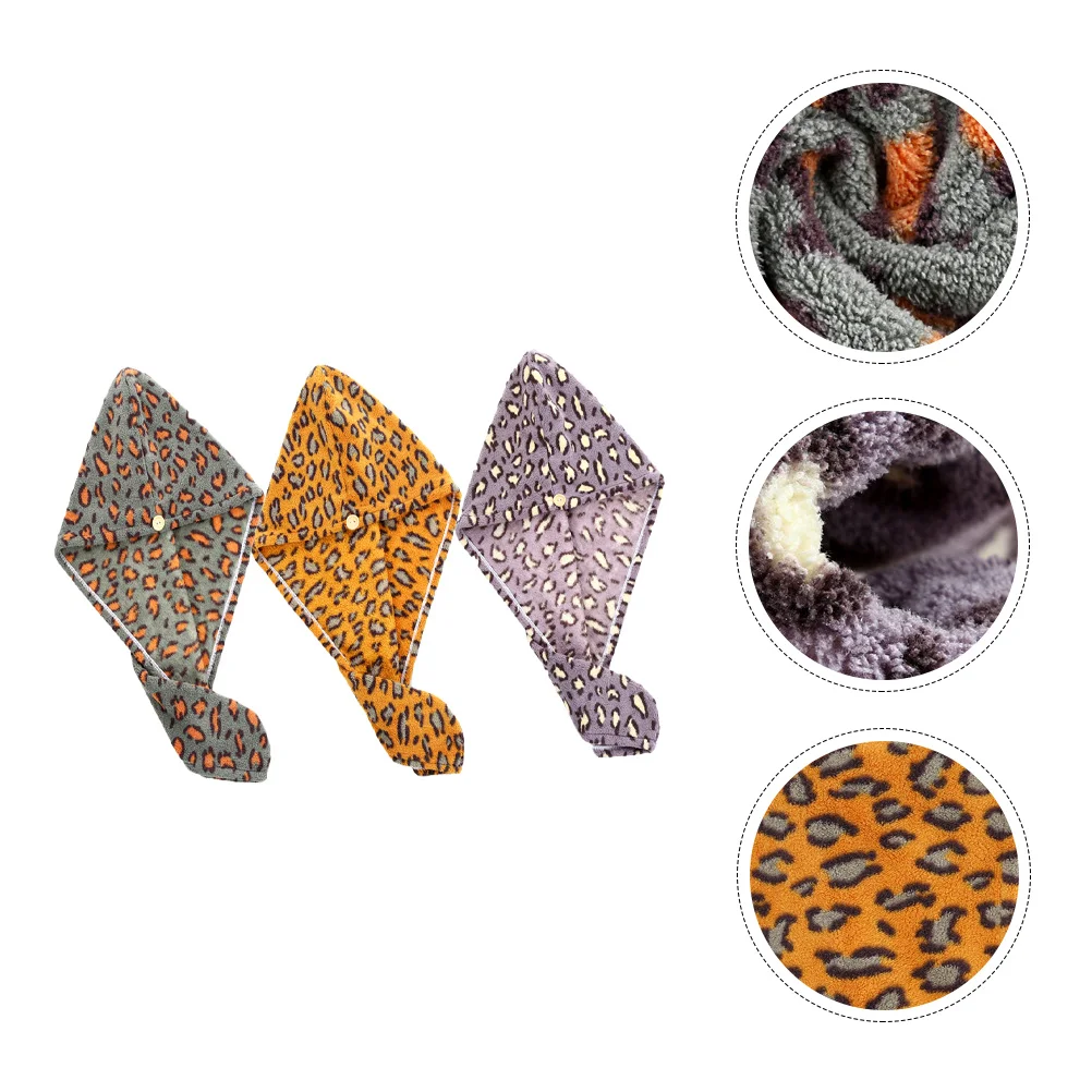 

3 Pcs Leopard Dry Hair Hat Towel Hair Bath Dry Hair Hat Curls Curly Hair Towel Coral Fleece Head Towel Wrap Accessories