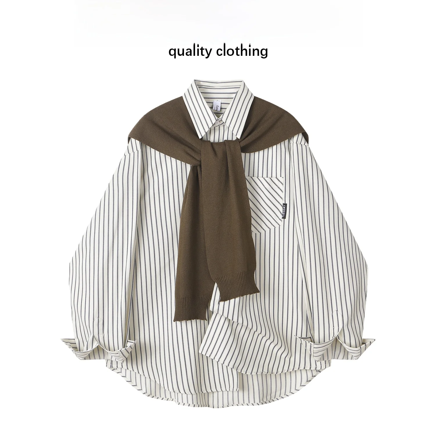 Cutegirl Korean Series Retro Stripe Shawl Shirts Women Early Autumn New High-Grade Stacked Shirt Outerwear Top