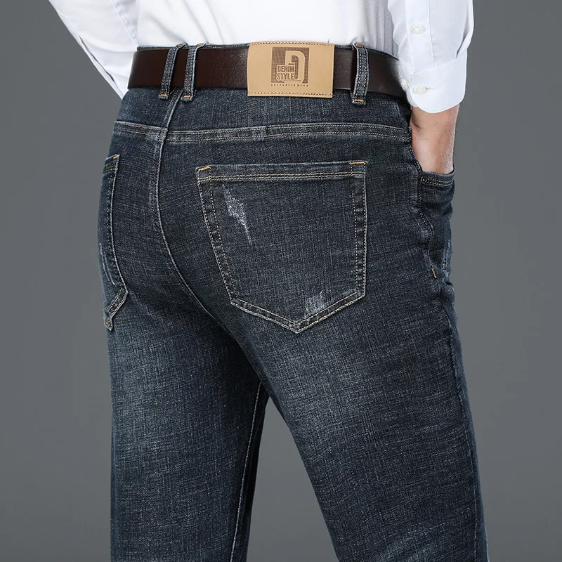 

Новинка Осень-зима 2023, мужские Модные прямые Стрейчевые джинсы с венчиками, высококачественные деловые серые джинсовые брюки