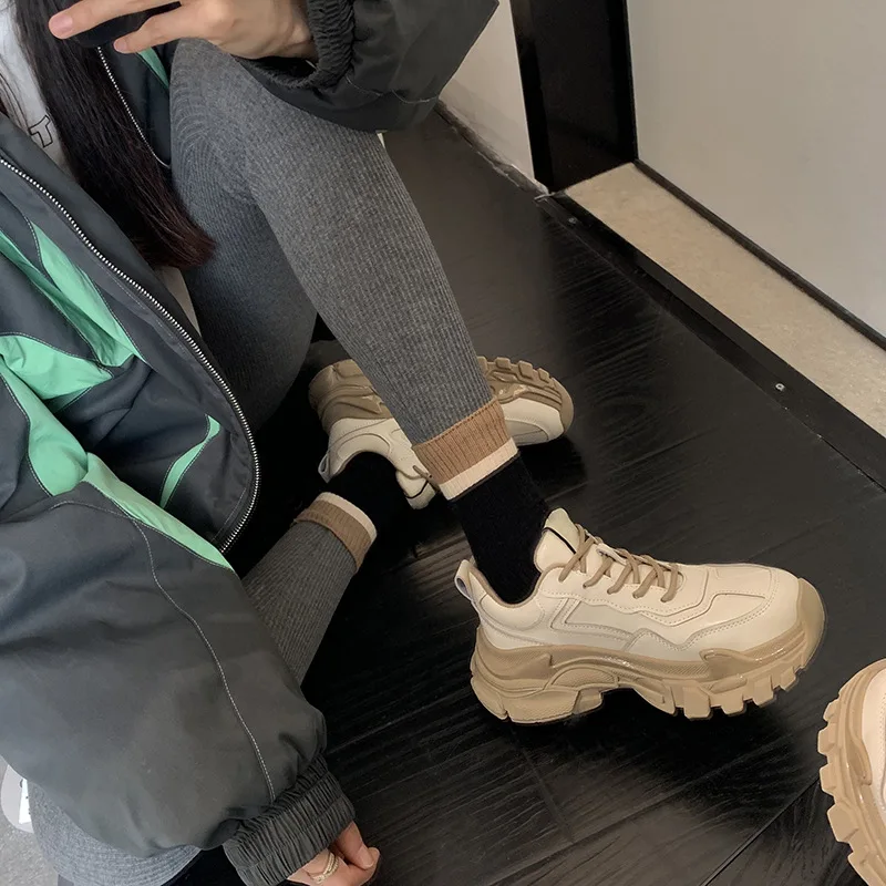 Sneakers Fashion Women Shoes Leather Casual Shoes Woman Trainers Lace-Up Platform Sneakers Women Vulcanize Shoes