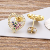 romantic love heart gold plated stud earrings fashion cubic zirconia colorful earrings fine party wedding mothers day gift