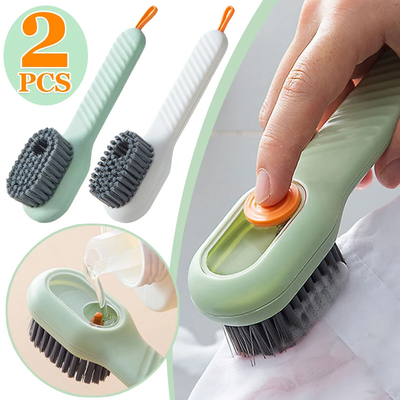 

1/2pcs Cleaning Shoe Brush Multifunctional Soft Bristled Liquid Long Handle Brushes with Soap Dispenser Household Cleaner Tools
