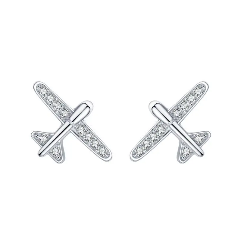 

SE23 Silver Plane Simple Romantic Sparkling Zircon Stud Earrings For Women Girls Party Accessories Jewelry