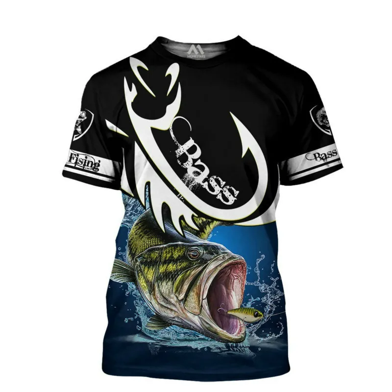 

2023 Fishing Harajuku Summer 3D Printing Round Neck Shirt Street T-Shirt Hipster Beautiful Pike Fishing Art Short Sleeve T Shirt