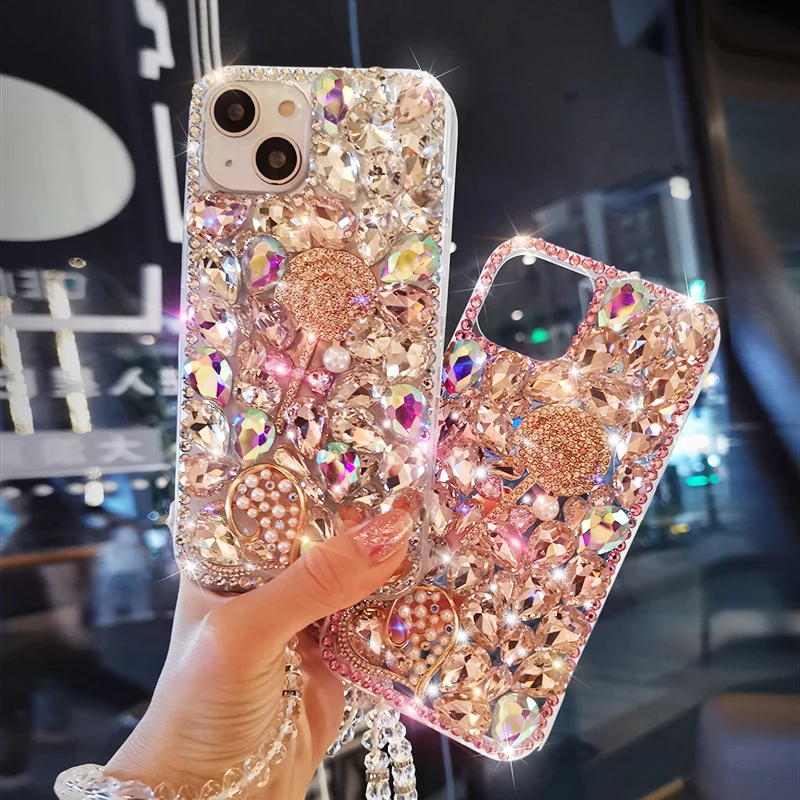 

Чехол для телефона с браслетом и кристаллами для IPhone 13pro 13mini, защитный чехол для IPhone 11 12 13 Pro Max, Роскошный чехол для телефона с леденцами беспл...