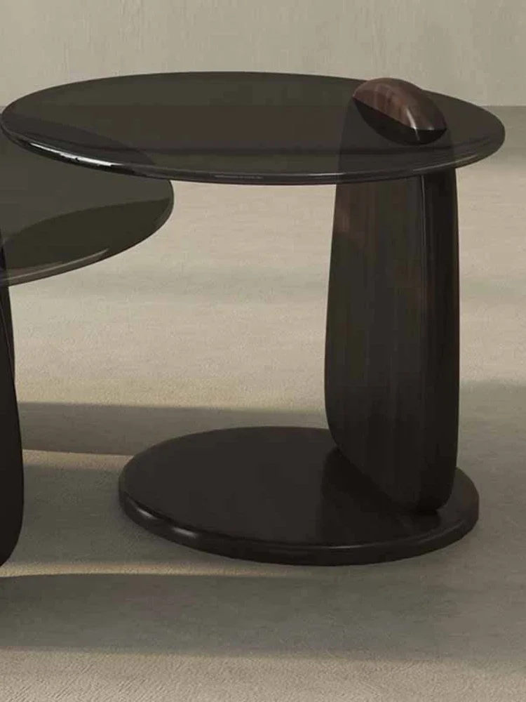 Черный прозрачный стол для ноутбука круглые невысокие журнальные столики