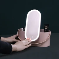 led light mirror portable cosmetics touch light storage vanity mirror one object dual purpose makeup organizer box with