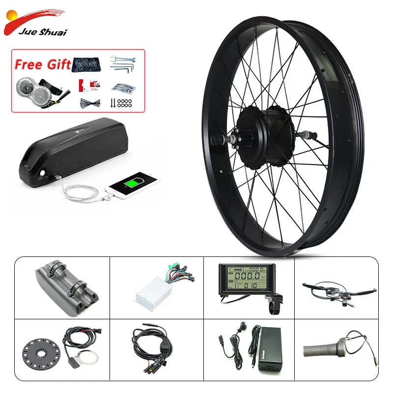 

Велосипед фэтбайк, 48 В, 1000 Вт, заднее колесо, мотор, снег, электрический велосипед, комплект с батареей 20, 26 дюймов, шина 4,0