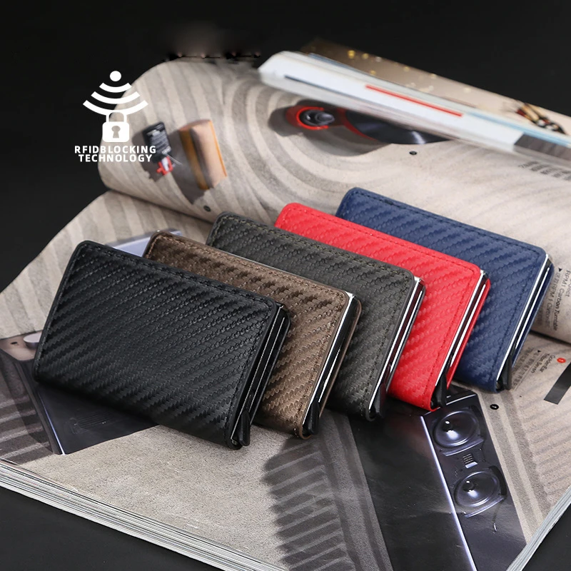 Men's Anti-theft Card Swiping Bag RFID Short Automatic Small Wallets Bank Business Clips Money Slots Female Plaid Card Holders