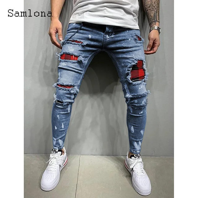 Мужские джинсы, трендовые потертые джинсовые брюки 2020 в стиле пэчворк, мужскиебрюки скинни, мужские джинсы, серые брюки-карандаш, мужская одежда