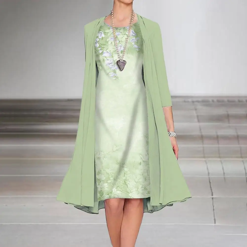 

1 Set Office Lady Cardigan Dress Printed Coat Dress Temperament Bohemian Coat Dress