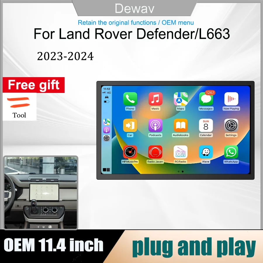 

13,1-дюймовый изогнутый HD-экран с сенсорным управлением для Land Rover Defender 90/110/130 L663, мультимедийный проигрыватель, совместимый с оригинальными системами.