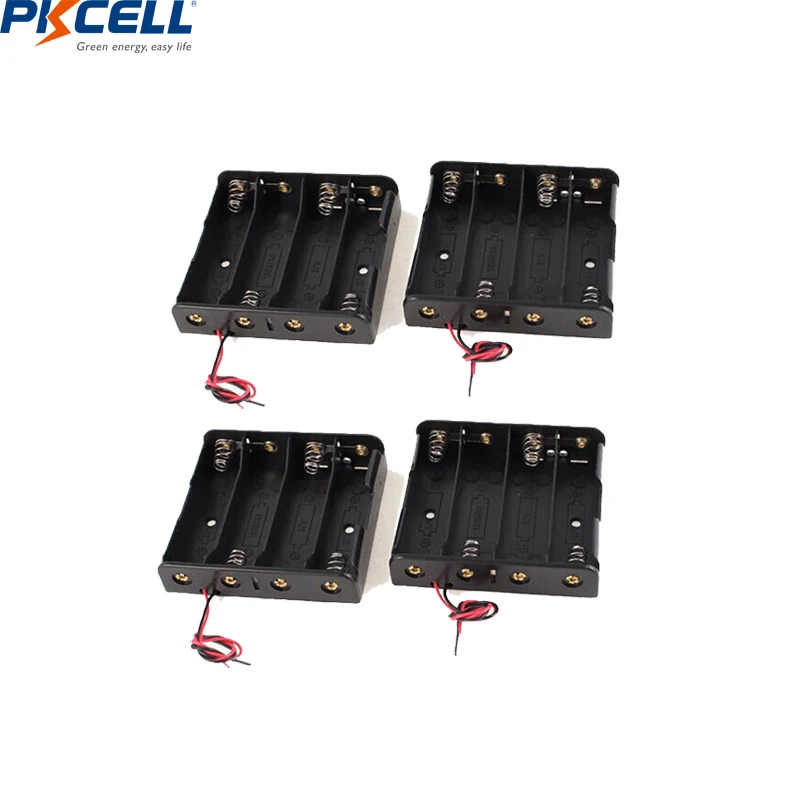 

4PC PKCELL 18650 4slot 18650 Battery Storage Box With Wire Lead Power Battery Storage Case DIY Batteries Clip Holder Container