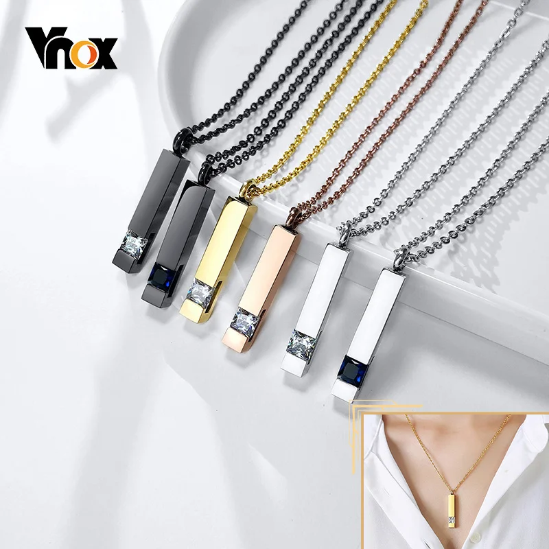 

Vnox Urn Necklaces for Ashes Memorial Cremation Jewelry, Stainless Steel Bar Pendant for Women Men,Keepsake Gift with CZ Stone